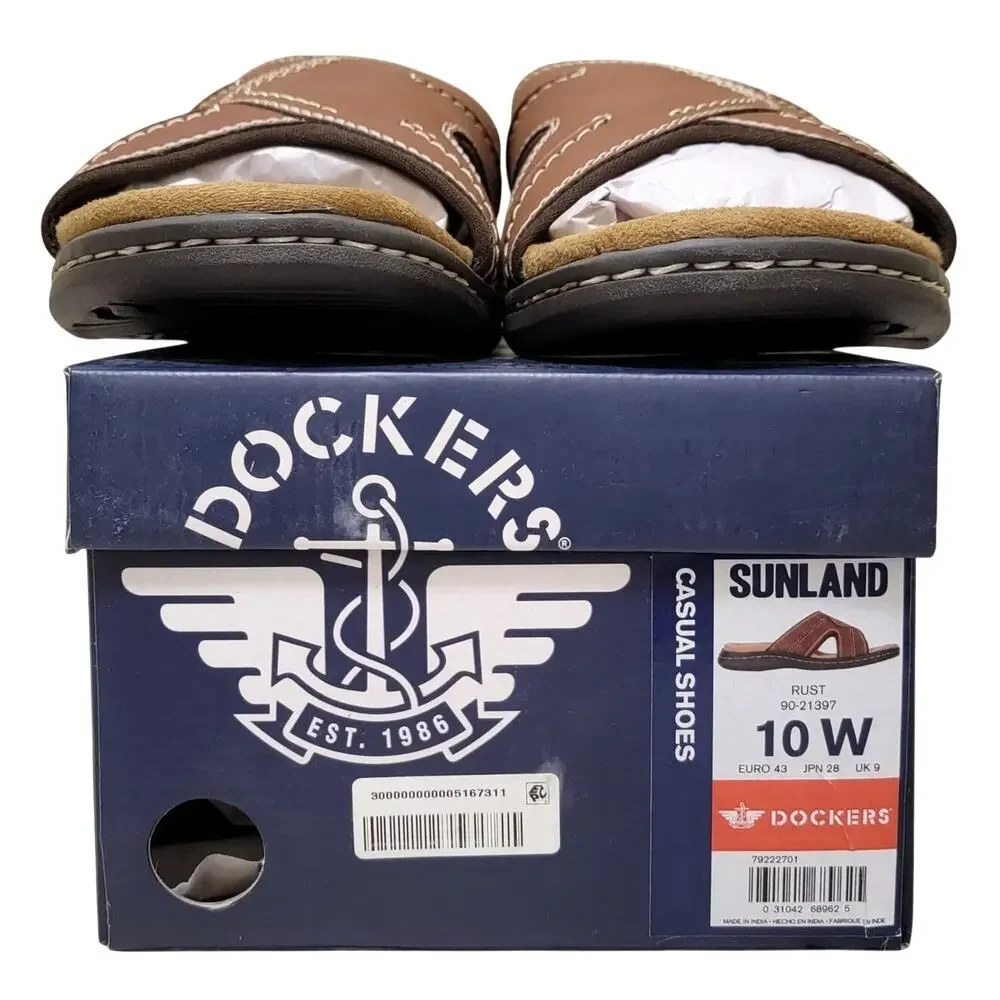 Dockers Rust Men Casual Slide Sandals Size US 10W Sunland Brown Faux Leather